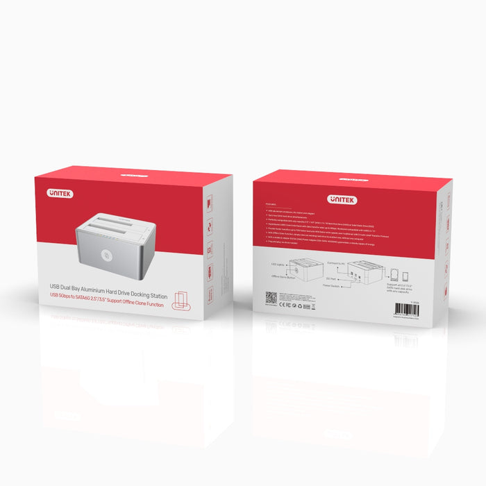UNITEK Y-3026GY01 USB 3.0 to SATA III Dual Bay HDD/ SSD Aluminum Alloy Docking Station with UASP &amp; Offline Clone 785-3048