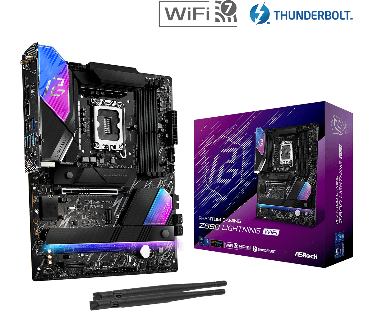 ASRock PHANTOM GAMING Z890 Lightning WiFi DDR5,LGA 1851 ATX Motherboar