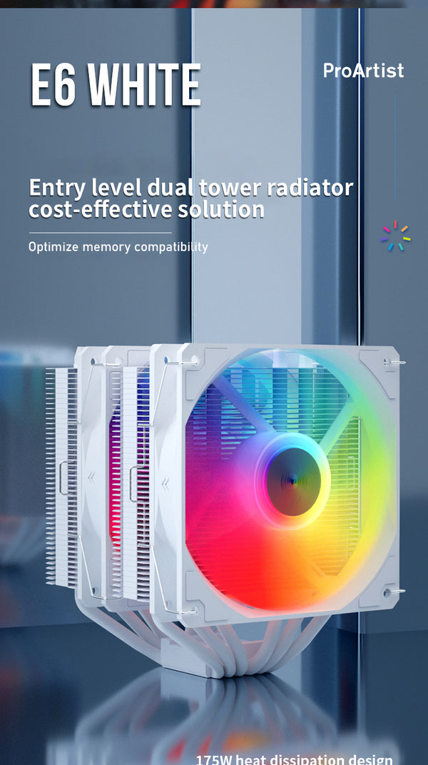 PROARTIST E6 WHITE Dual Tower ARGB CPU Cooler