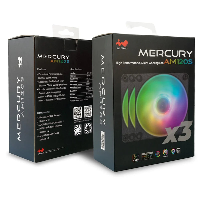InWin Mercury AM120S ARGB 3xFan Kit with ARGB Controller 12cm Case Fan IW-FN-AM120S-3PK 