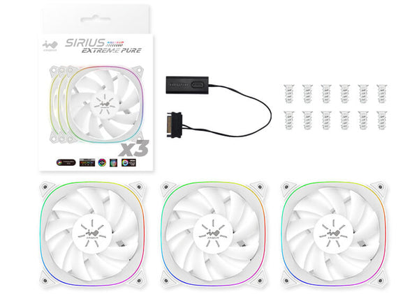 InWin Sirius Extreme Pure ASE120P WHITE White RGB 3 x Fan Kit with ARGB Controller 12cm Case Fan IW-FN-ASE120P-3PK 