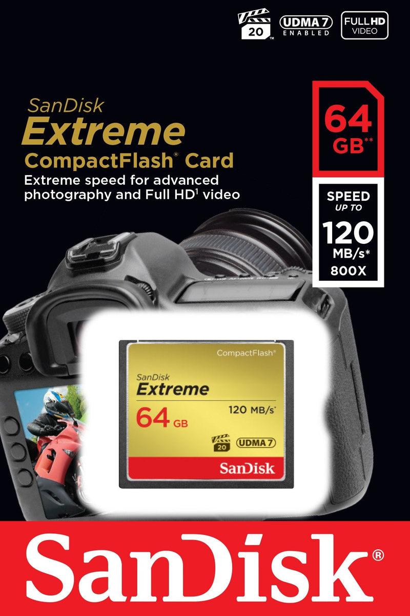 SanDisk 64GB EXTREME S CompactFlash (120R/120W MB/s) SDCFXSB-064G-G46 772-3470