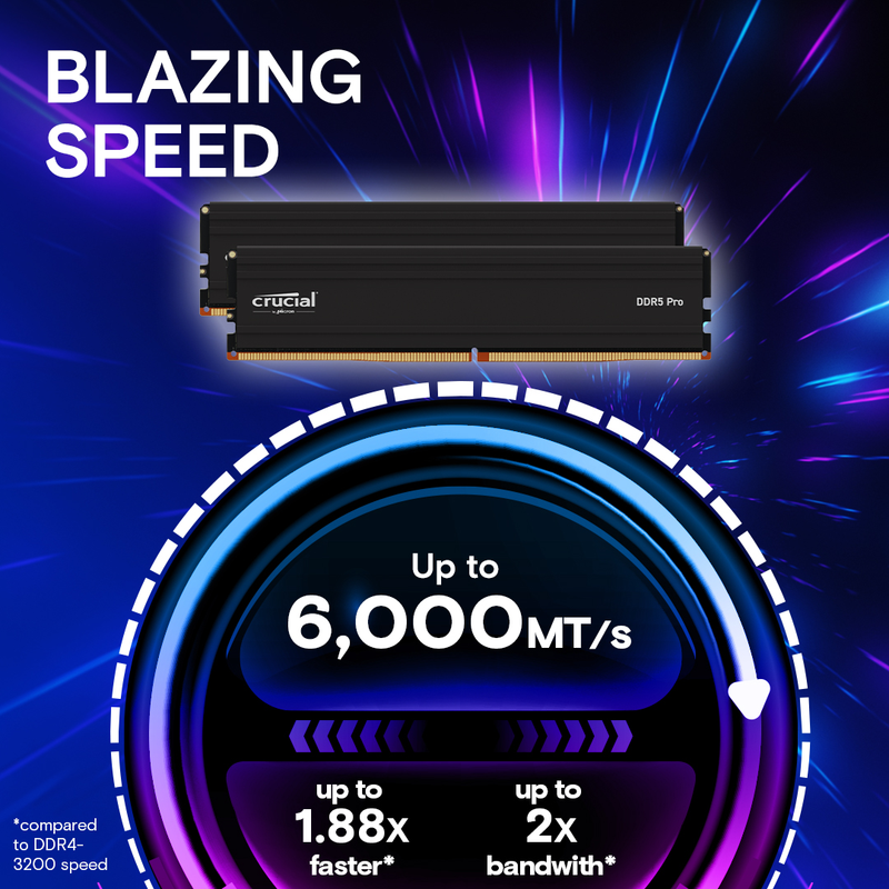 Crucial Pro 48GB Kit (2x24GB) Overclocking Black DDR5-6000 UDIMM CP2K24G60C48U5 (AMD EXPO &amp; Intel XMP 3.0) 