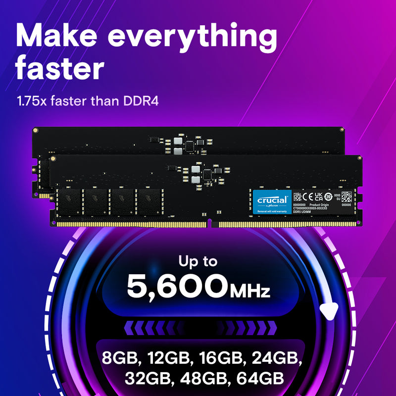 Crucial 64GB (1x64GB) CT64G56C46U5 DDR5 5600MHz UDIMM Memory