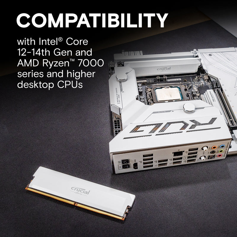 Crucial Pro 32GB Kit (2x16GB) Overclocking White DDR5-6000 UDIMM CP2K16G60C36U5W (AMD EXPO &amp; Intel XMP 3.0) 