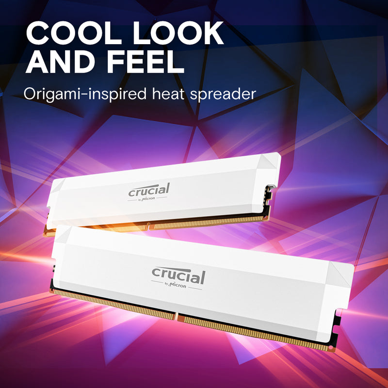 Crucial Pro 32GB Kit (2x16GB) Overclocking White DDR5-6000 UDIMM CP2K16G60C36U5W (AMD EXPO &amp; Intel XMP 3.0) 
