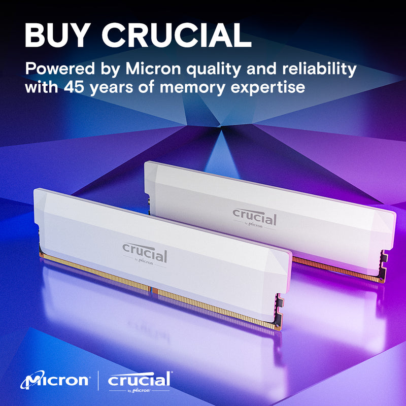 Crucial Pro 32GB Kit (2x16GB) Overclocking White DDR5-6000 UDIMM CP2K16G60C36U5W (AMD EXPO &amp; Intel XMP 3.0) 