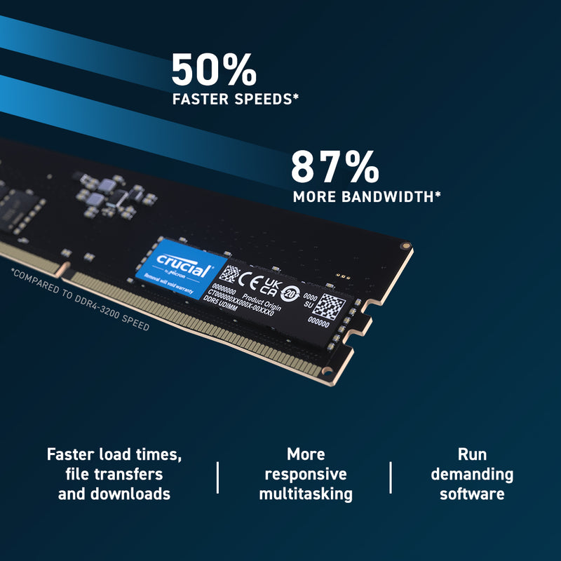 Crucial 16GB CT16G56C46U5 DDR5 5600MHz UDIMM Memory