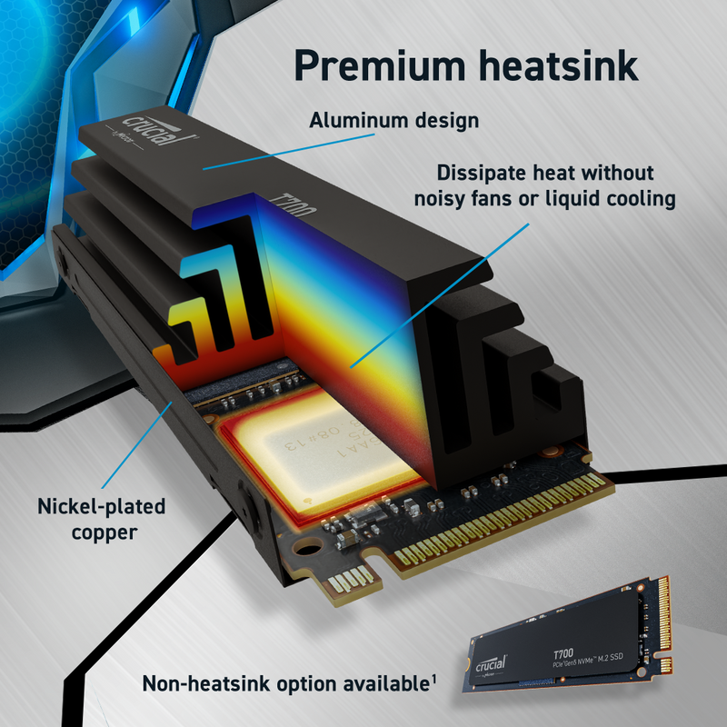 Crucial 1TB T700 w/Heatsink CT1000T700SSD5 PCIe Gen5 NVMe M.2 SSD