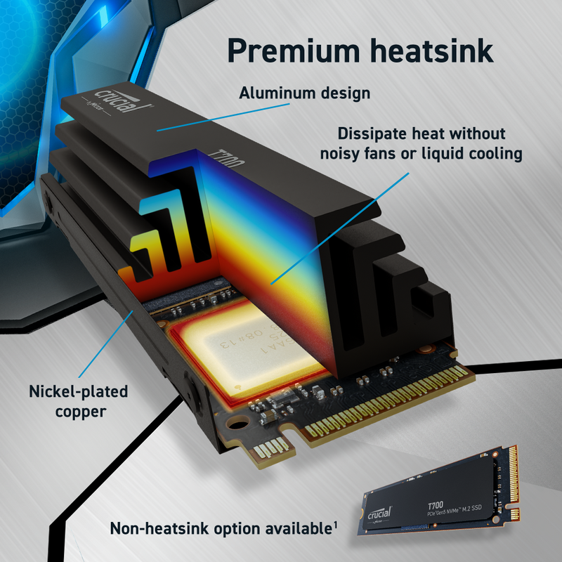 Crucial 4TB T700 CT4000T700SSD5 PCIe Gen5 NVMe M.2 SSD with heatsink