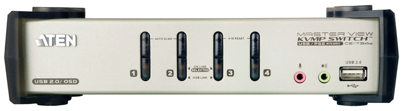 ATEN CS1734B 4 Port USB 2.0 KVMP+Audio Switch w/2x4' + 2x6' Cable + OSD