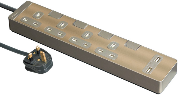 Schneider Electric 13A four-position independent switch safety socket with two-position USB charging socket (with 3-meter cable), bronze gold TSH34U_3_GH_C5