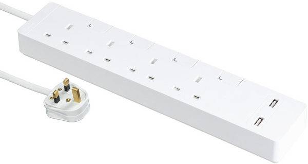 Schneider Electric 13A four-position independent switch safety socket with two-position USB charging socket (with 3-meter cable) TSH34U_3_WE_C5