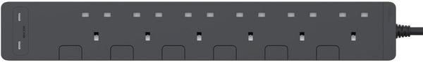 Schneider Electric 13A six-position independent switch safety socket with two-position USB charging socket 30W PD3.0 Type C+C (with 3-meter cable), graphite gray TSH36QCUSB_3_DG
