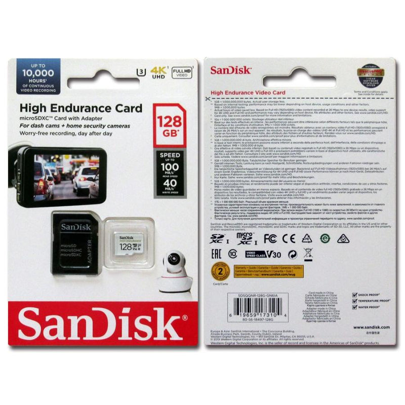 SanDisk 128GB High Endurance microSDXC (V30, UHS-I/U3, CL10,4K, 100MB/s) SDSQQNR-128G-GN6IA 772-4173