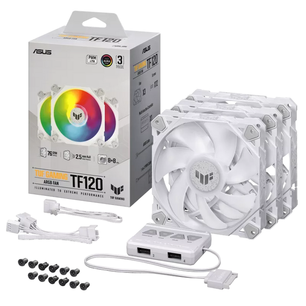 ASUS TUF Gaming TF120 WHITE White ARGB 12cm Case Fan - 3xFan Kit with ARGB Controller TH-ATTF36W 