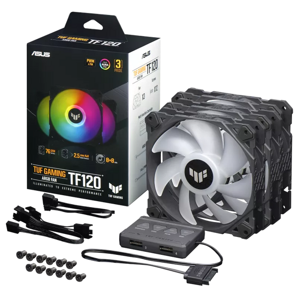 ASUS TUF Gaming TF120 ARGB Fan - 3 x Fan Kit with ARGB Controller 12cm Case Fan (TH-ATTF36A)
