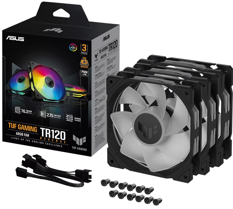 ASUS TUF Gaming TR120 Reverse BLACK ARGB 12cm Case Fan - 3xFan Kit (TH-ATTR36R) 