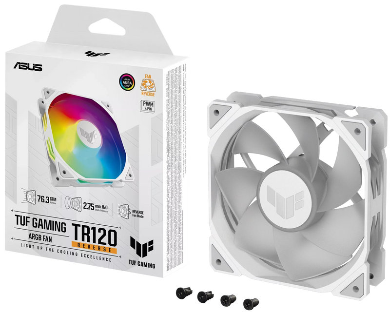 ASUS TUF Gaming TR120 Reverse WHITE White ARGB 12cm Case Fan - Single Pack Single Fan (TH-ATTR12V) 