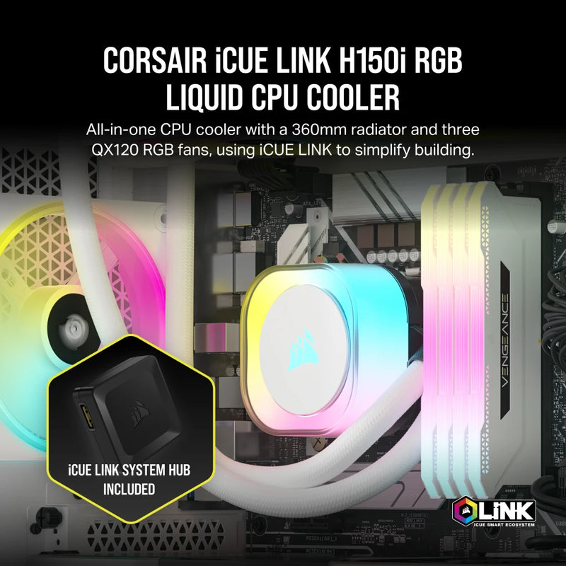 CORSAIR iCUE LINK H150i RGB WHITE White 360mm Liquid CPU Cooler CW-9061006-WW 
