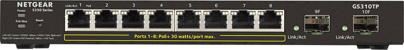 NETGEAR 8-Port Gigabit Ethernet PoE+ Smart Managed Pro Switch with 2 SFP Ports (GS310TP)