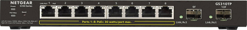 NETGEAR 8-Port Gigabit Ethernet PoE+ Smart Managed Pro Switch with 2 SFP Ports (GS310TP)
