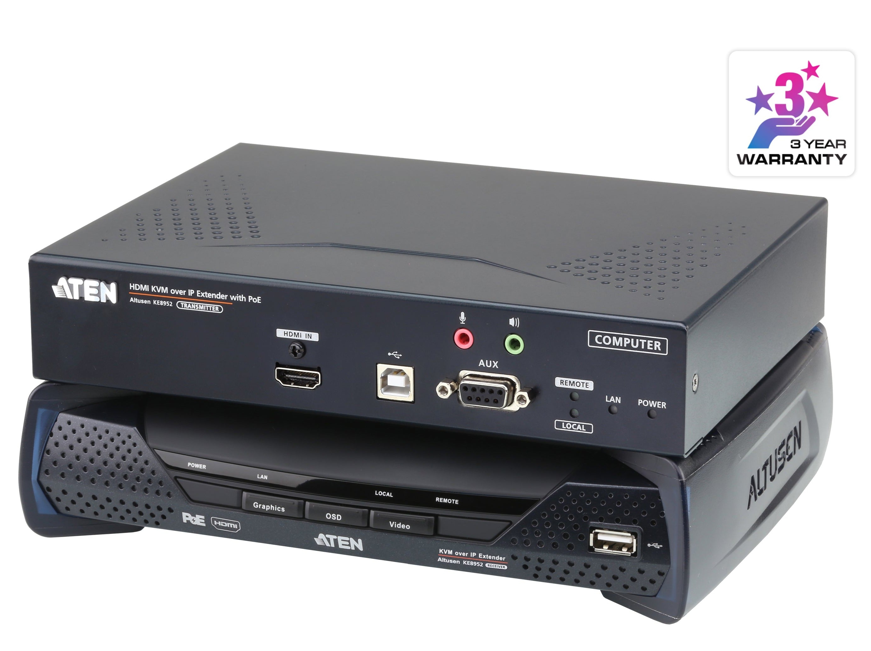 ATEN KE8952 4K HDMI KVM Audio Over IP Extender Kit w/PoE (Tx & Rx)