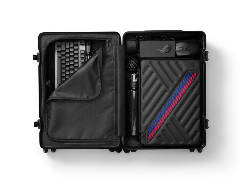 ASUS ROG SLASH 20-inch carry-on case delivers all your gear safely to its destination and can accompany you wherever you go - BT3700 ROG SLASH SUITCASE/BK