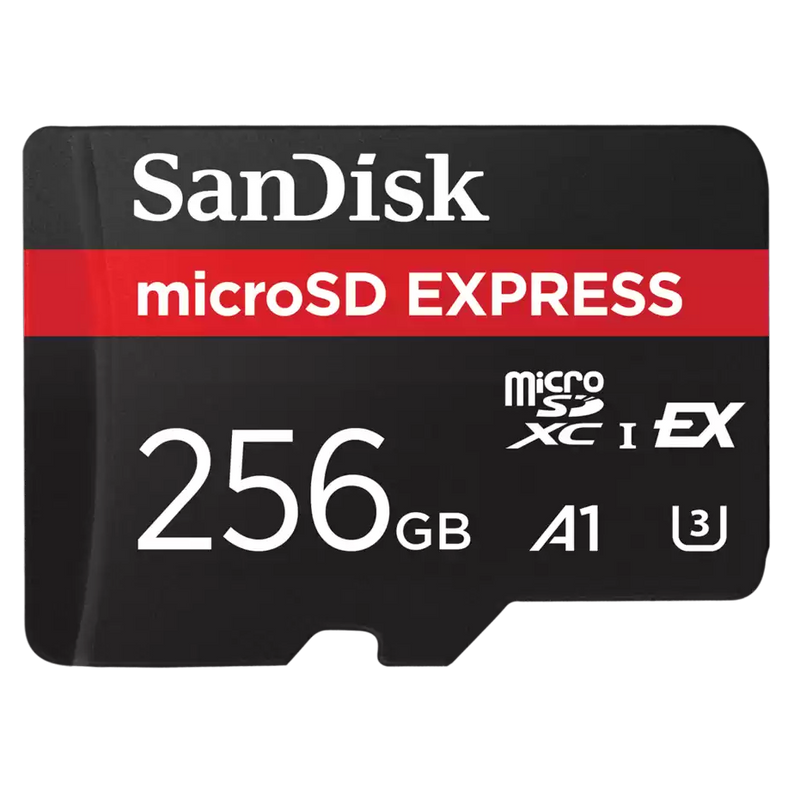 SanDisk 256GB Express microSD (PCIe NVMe, UHS-I, U3, A1, 5.3K, 880MB/s) SDSQXFN-256G-GN4NN 772-4702