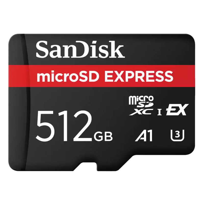 SanDisk 512GB Express microSD (PCIe NVMe, UHS-I, U3, A1, 5.3K, 880MB/s) SDSQXFN-512G-GN4NN 772-4772