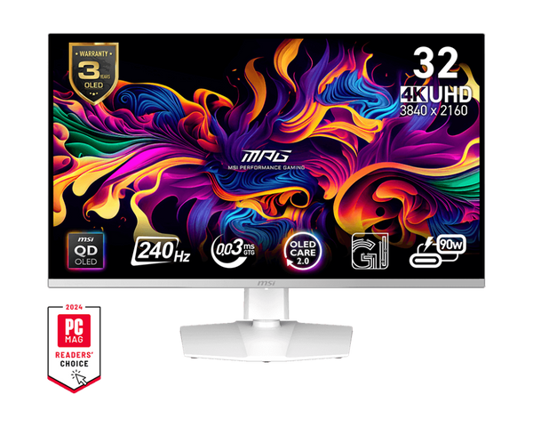 MSI 31.5" MPG321URXW QD-OLED 240Hz 4K UHD (16:9) 電競顯示器(白色) (MO-MP32QOW)