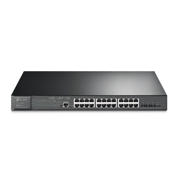 TP-Link TL-SG3428XMP JetStream™ 24-Port Gigabit and 4-Port 10GE SFP+ L2+ Managed Switch with 24-Port PoE+ PORT: 24× Gigabit PoE+ Ports, 4× 10G SFP+ Slots, RJ45/Micro-USB Console Port SPEC: 802.3at/af, 384 W PoE Power, 1U 19-inch Rack-mountable Steel Case