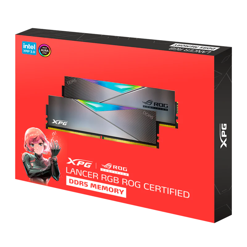 ADATA 32GB Kit (2x16GB) XPG LANCER RGB ROG CERTIFIED AX5U6600C3216G-DCLARROG DDR5 6600MHz Memory AMD EXPO & Intel XMP 3.0 (RM-LR5E32R)