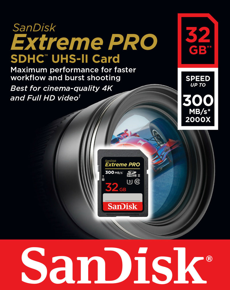 SanDisk 32GB Extreme Pro SDHC (V90, UHS-II/U3, CL10, 300R/260W MB/s) SDSDXDK-032G-GN4IN 772-4479