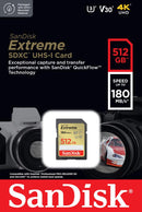SanDisk 512GB Extreme SD Card (CL10 V30 UHS-I U3 4K UHD 180MB/s) SDSDXVV-512G-GNCIN 772-4593