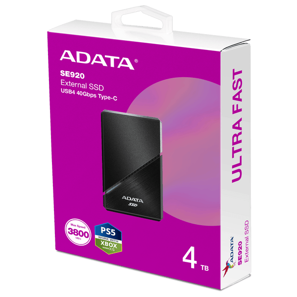 ADATA 4TB SE920 Portable SSD SE920-4TCBK USB4 40Gbps Type-C, Thunderbolt 3 & 4 (Read: 3800MB/s | Write: 3700MB/s)