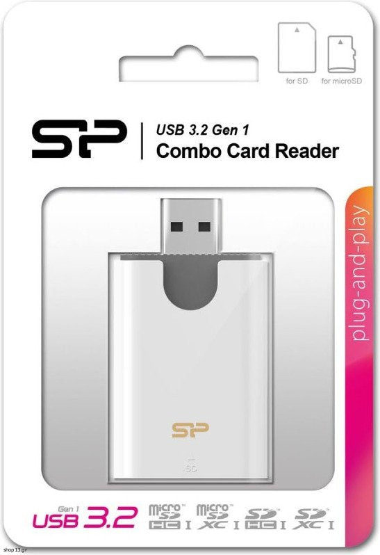 Silicon Power Combo White SD and microSD USB 3.2 Card Reader (SPU3AT5REDEL300W) 