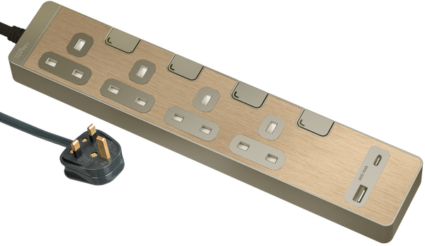 Schneider Electric 13A four-position independent switch safety socket with two-position USB charging socket 30W PD3.0 Type A+C (with 3-meter cable), bronze gold TSH34ACUSB_3_GH