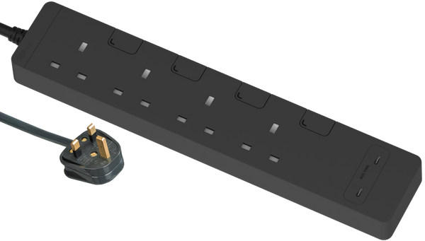 Schneider Electric 13A four-position independent switch safety socket with two-position USB charging socket 30W PD3.0 Type C+C (with 3-meter cable), graphite gray TSH34QCUSB_3_DG