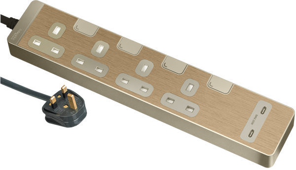 Schneider Electric 13A four-position independent switch safety socket with two-position USB charging socket 30W PD3.0 Type C+C (with 3-meter cable), bronze gold TSH34QCUSB_3_GH